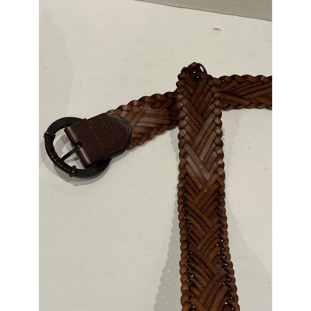 Braided Leather Belt Circle Buckle Women's 2X Dark Brown Woven Boho Western 49
